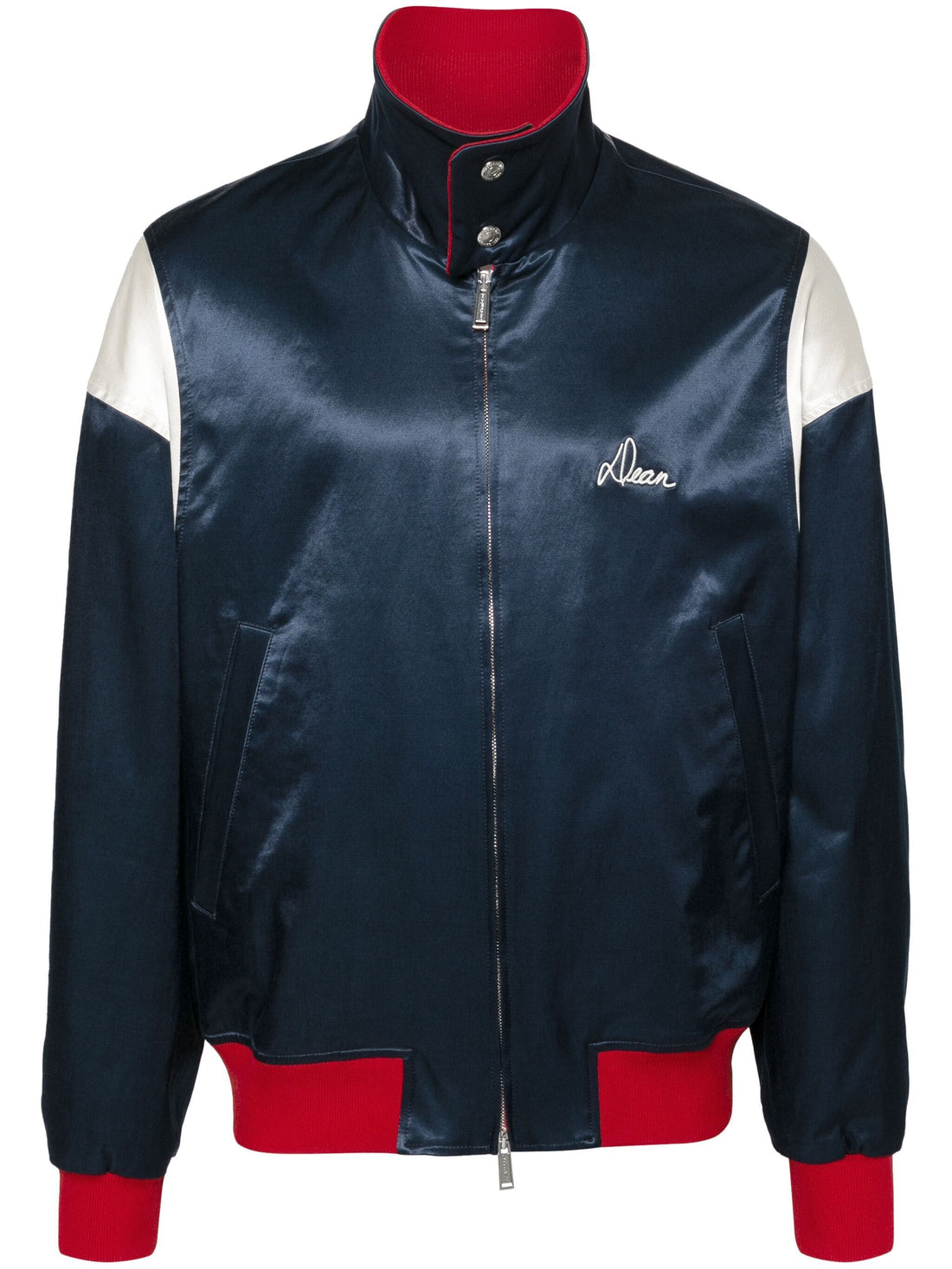 DSQUARED2 Bowling Satin Contrasting Bomber Jacket Navy - MAISONDEFASHION.COM