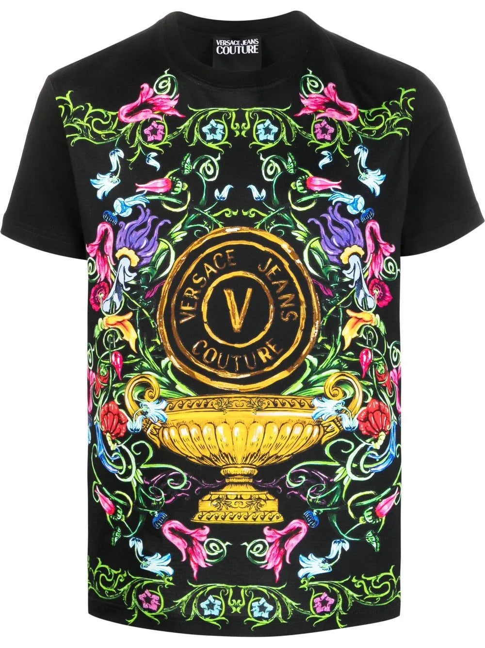 VERSACE MEN V Emblem Garden Print T-Shirt Black/Multi - MAISONDEFASHION.COM