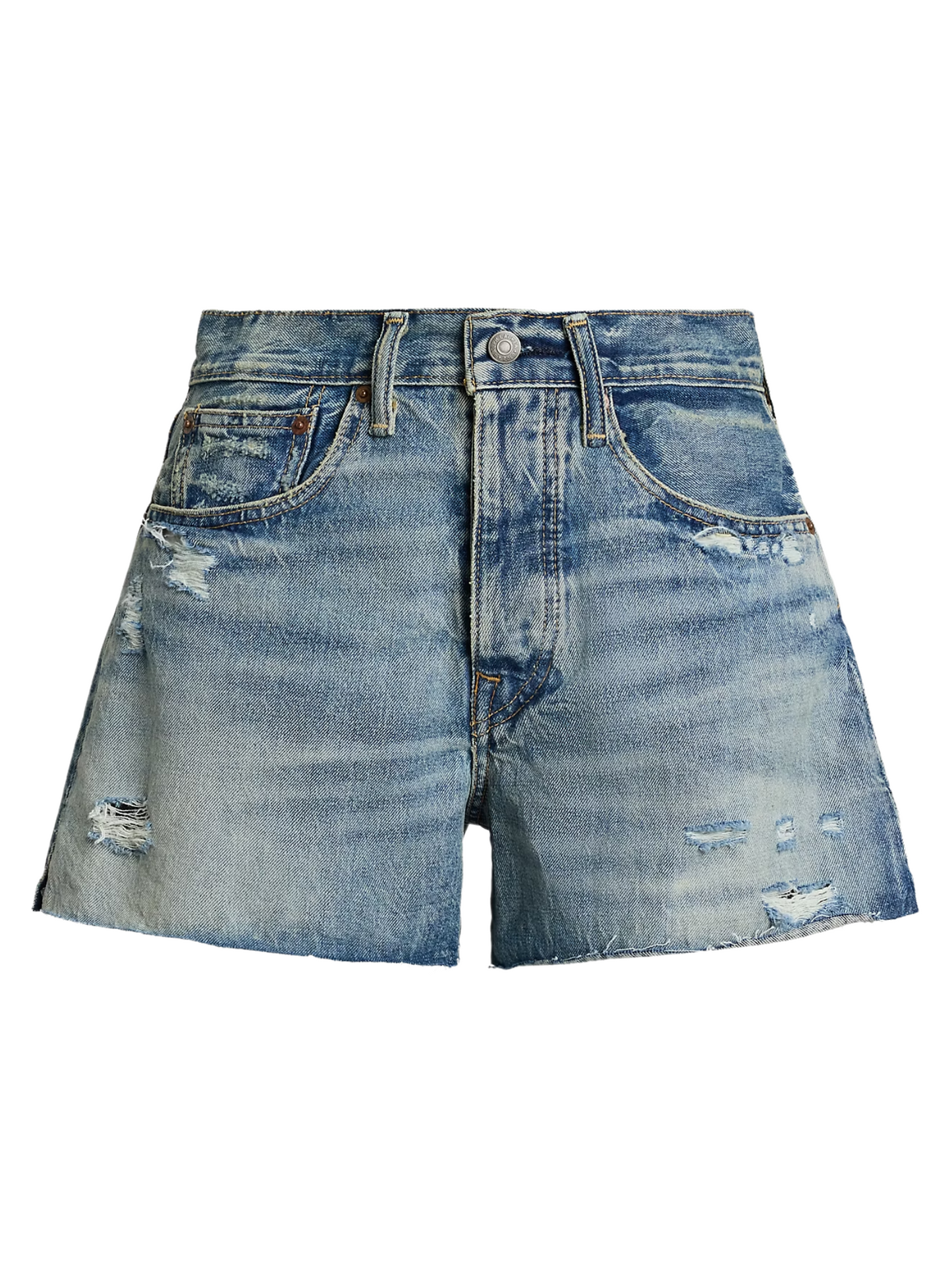 RALPH LAUREN WOMEN Distressed-Hem Denim Shorts Blue - MAISONDEFASHION.COM