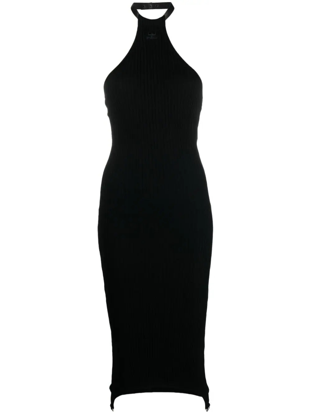 COURRÉGES WOMEN Halterneck Logo Knitted Dress Black - MAISONDEFASHION.COM