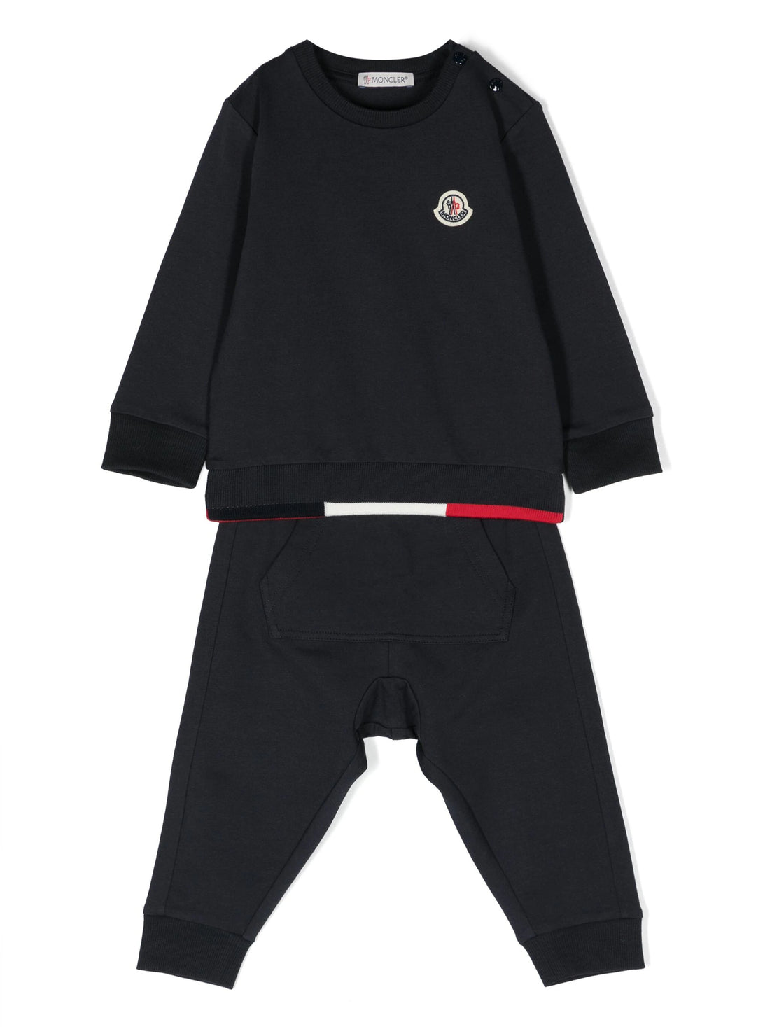 MONCLER BABY Boys Logo Patch Stretch Cotton Tracksuit Navy MAISONDEFASHION.COM