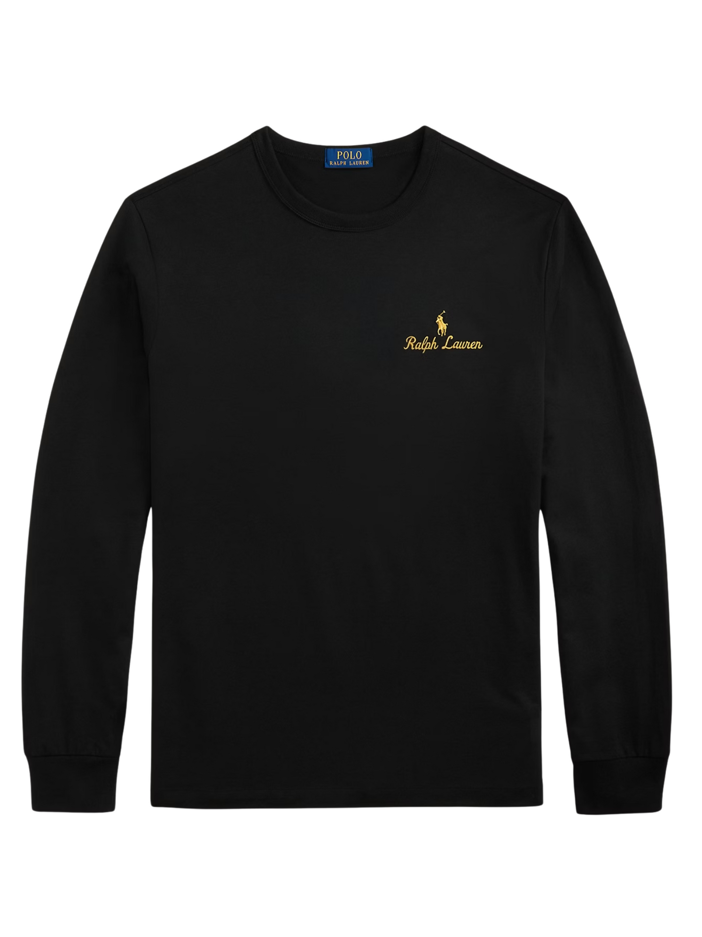  RALPH LAUREN Standard Fit Logo Jersey T-Shirt in Black - Front view showcasing classic crew neck design and iconic Ralph Lauren logo