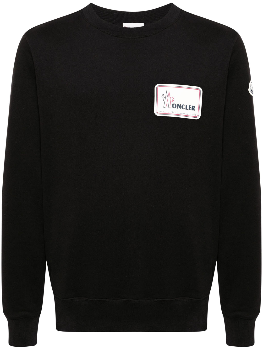 MONCLER Logo Print Cotton Jersey Sweatshirt Black - MAISONDEFASHION.COM
