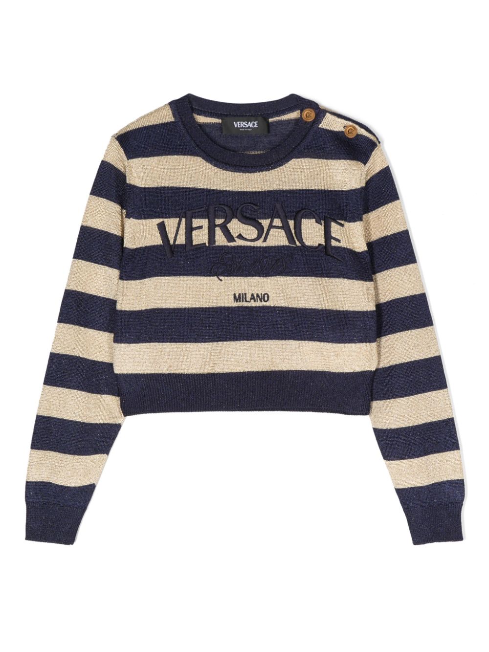 VERSACE KIDS Girls Nautical Stripe Sweatshirt Blue/Gold - MAISONDEFASHION.COM