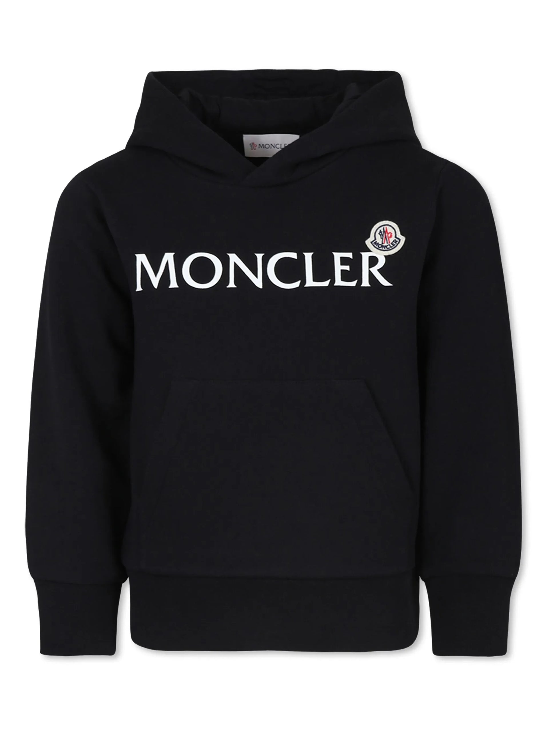 MONCLER KIDS Boys Double Logo Print Cotton Hoodie Black