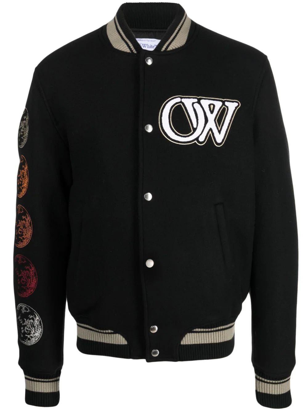 OFF-WHITE MEN Moon Phase Varsity Field Jacket Black/White - MAISONDEFASHION.COM