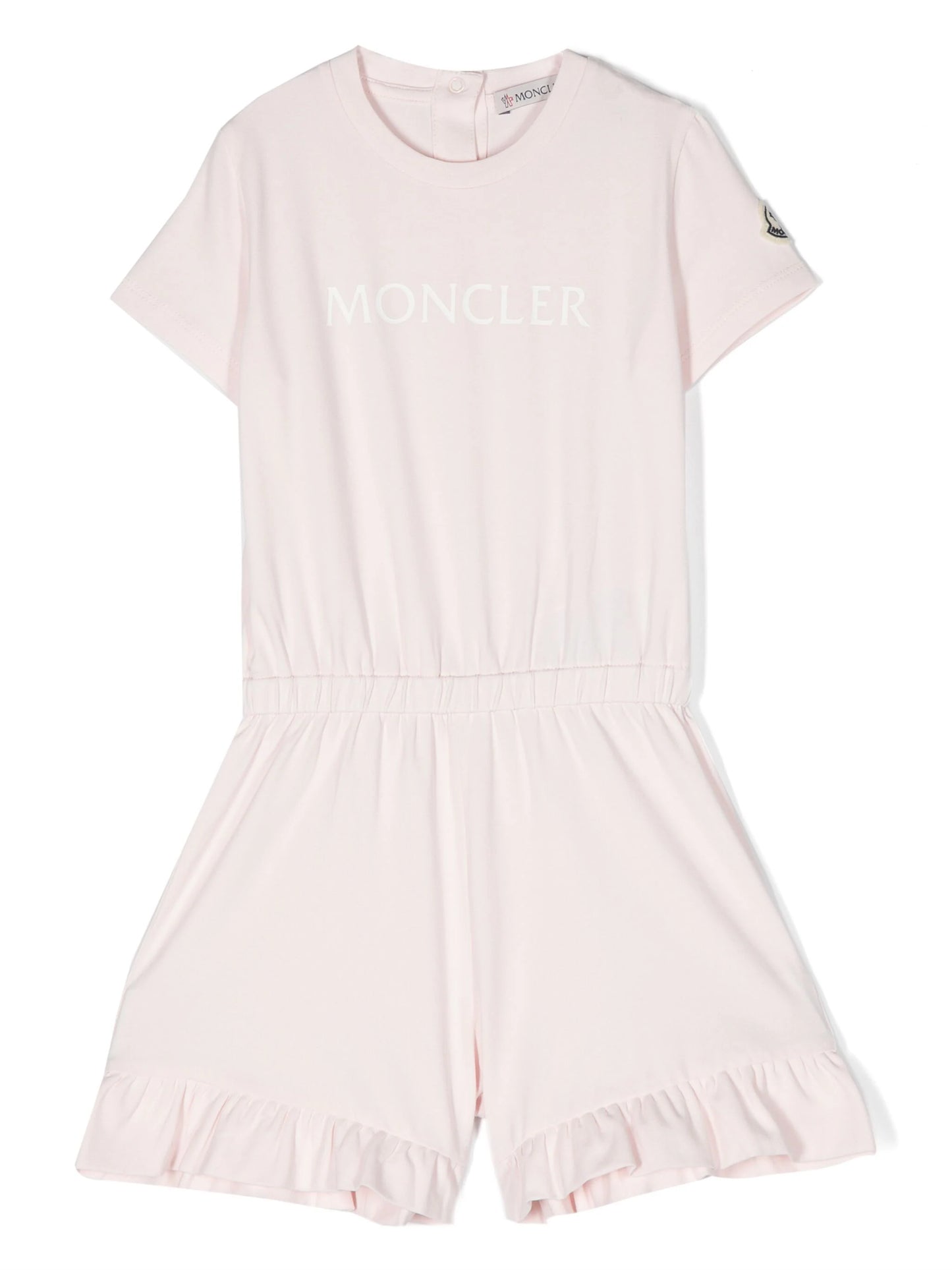 MONCLER BABY Girls Logo Print Button Up Romper Pink - MAISONDEFASHION.COM