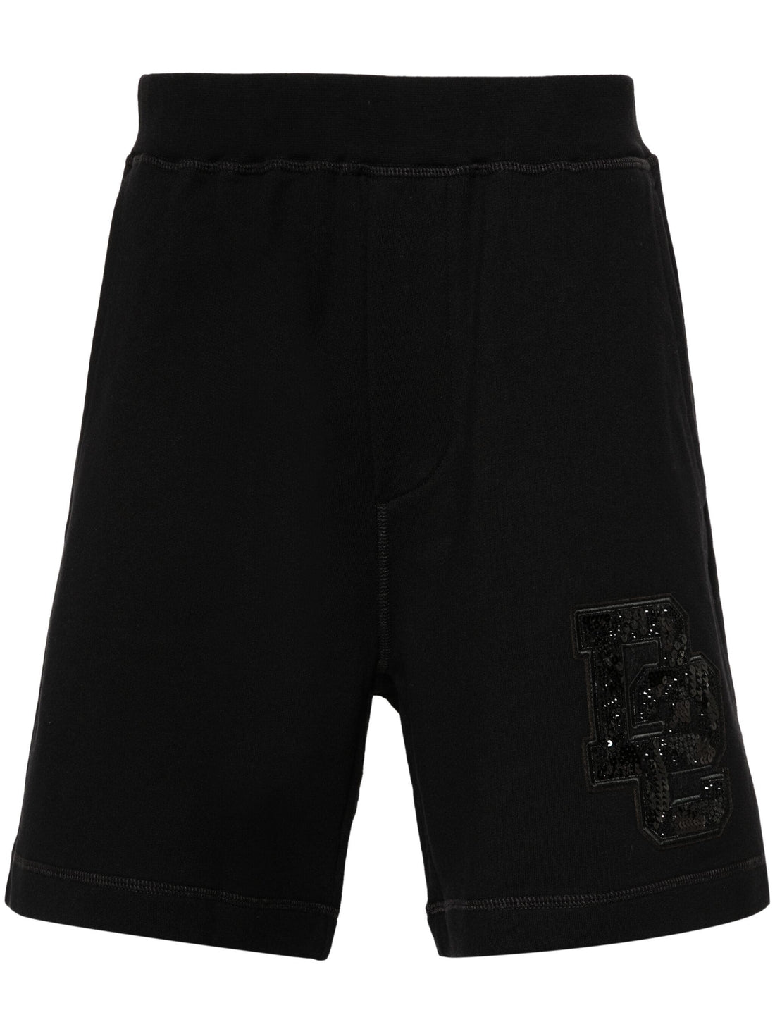 DSQUARED2 Sequin Logo Patch Cotton Shorts Black - MAISONDEFASHION.COM