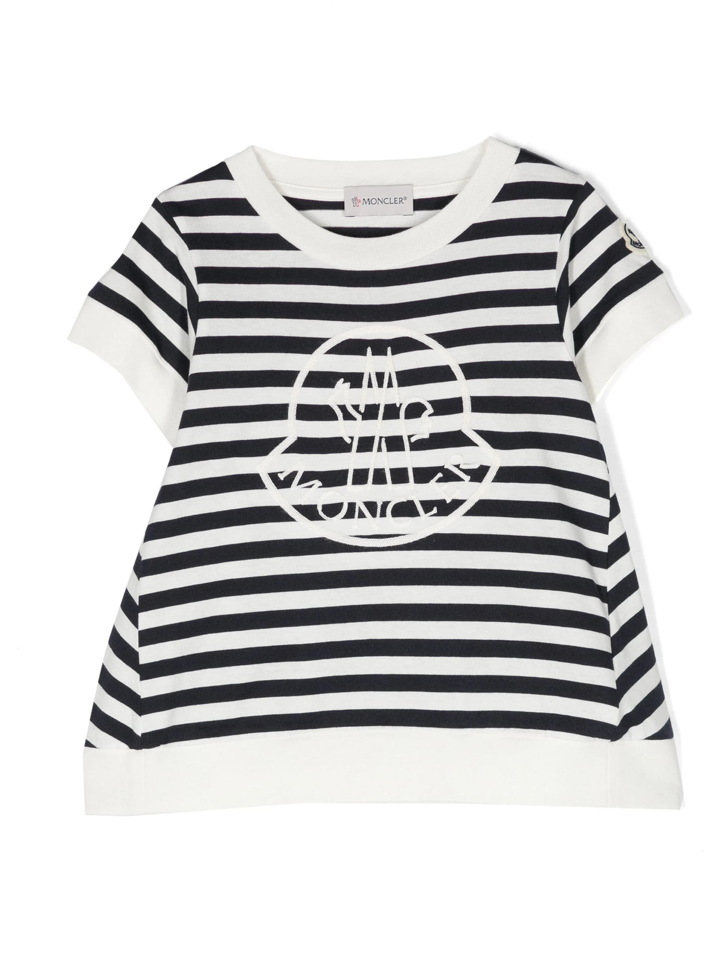 MONCLER KIDS Girls Logo Striped Cotton T-Shirt Navy/White - MAISONDEFASHION.COM