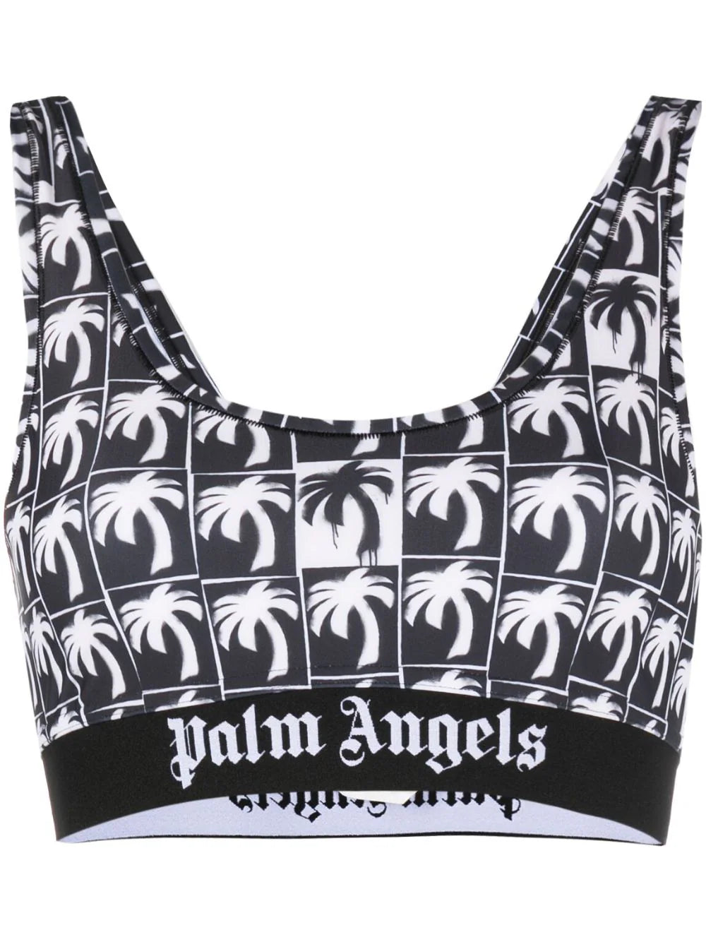 PALM ANGELS WOMEN Palm Logo Sports Bra Black/White - MAISONDEFASHION.COM