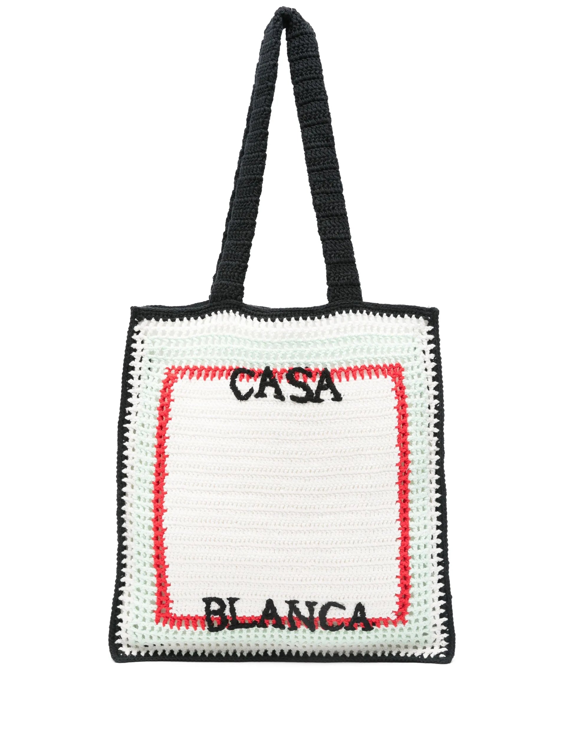 【関税込み】Crochet Shopper Bag - Casablanca - Cotton - Whit CASABLANCA Logo Embroidered Crochet Bag White