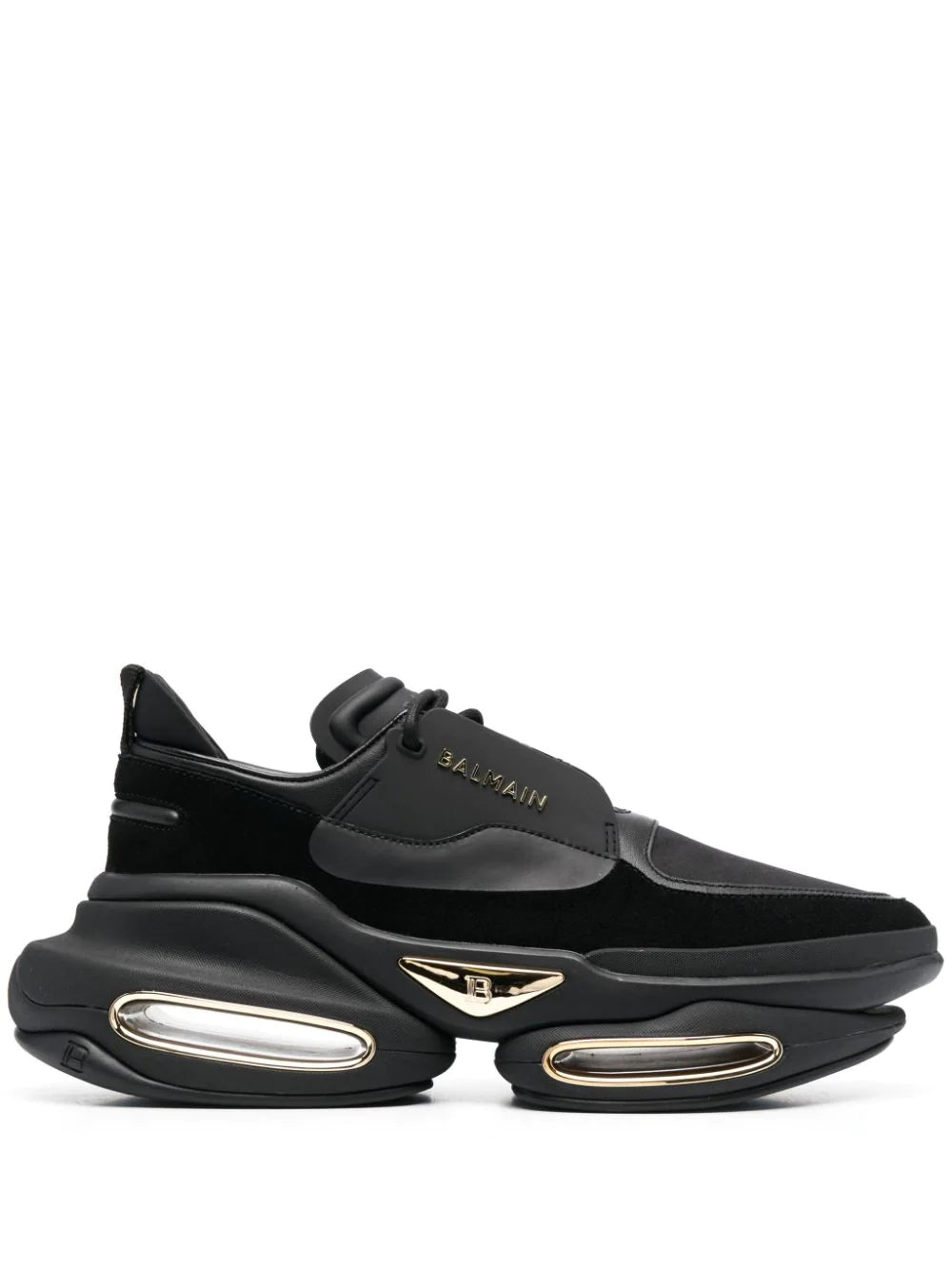 BALMAIN MEN B-Bold Low Top Leather Sneakers Black/Gold - MAISONDEFASHION.COM