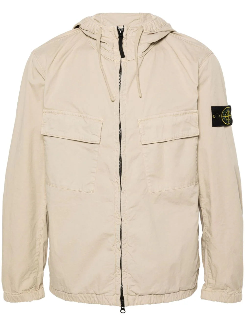 STONE ISLAND Twill Cotton Hooded Jacket Beige - MAISONDEFASHION.COM