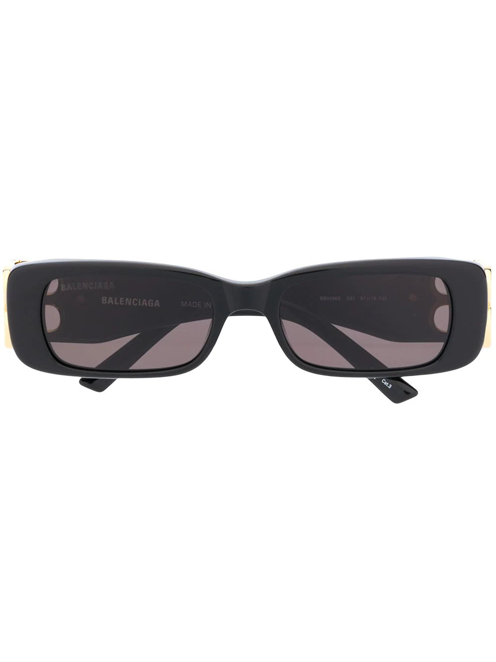 BALENCIAGA Dynasty Rectangle Frame Sunglasses Black/Gold - MAISONDEFASHION.COM