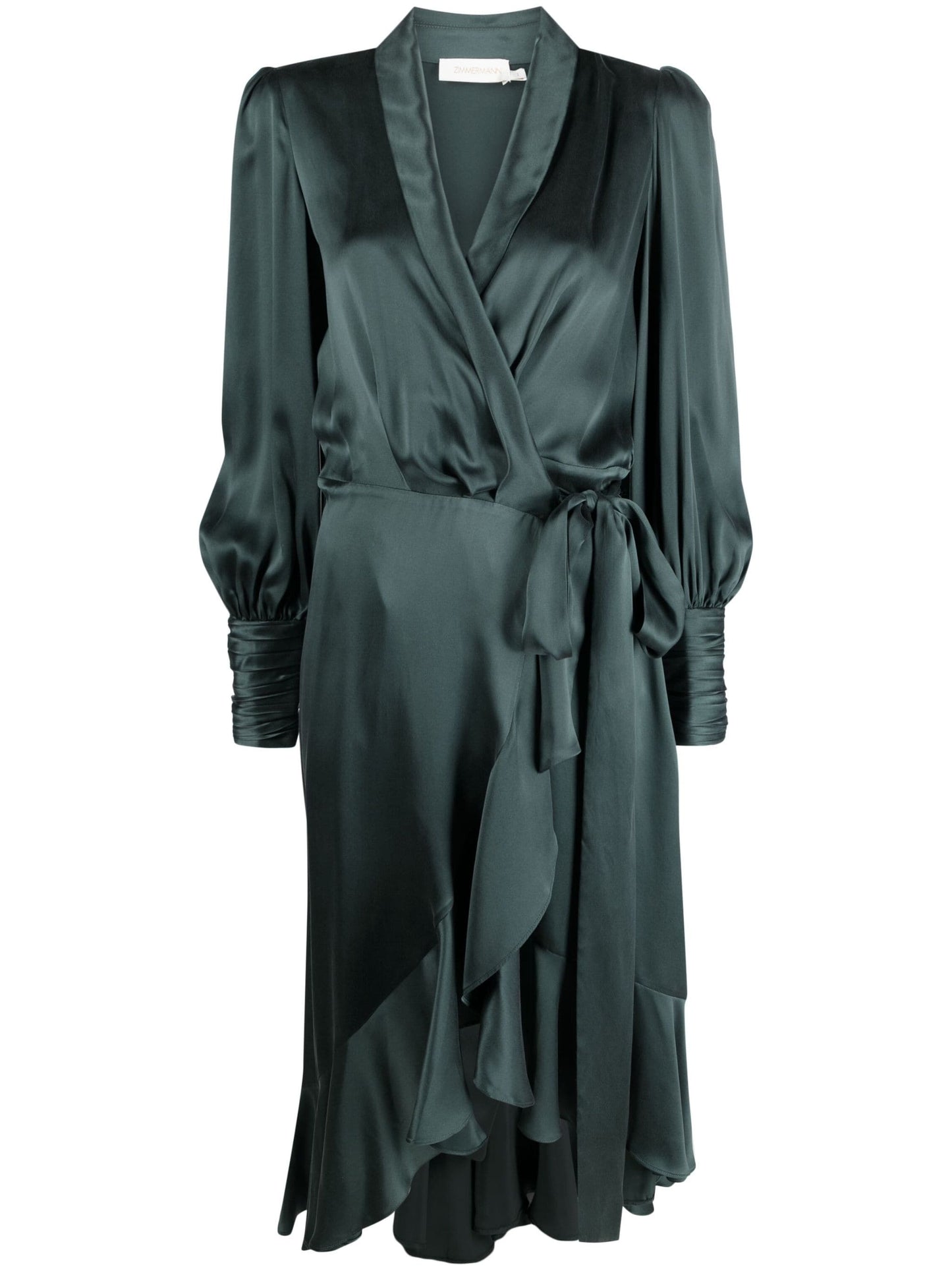 ZIMMERMANN WOMEN Silk Wrap Midi Dress Dark Green MAISONDEFASHION.COM ZIMMERMANN WOMEN Silk Wrap Midi Dress Dark Green MAISONDEFASHION.COM