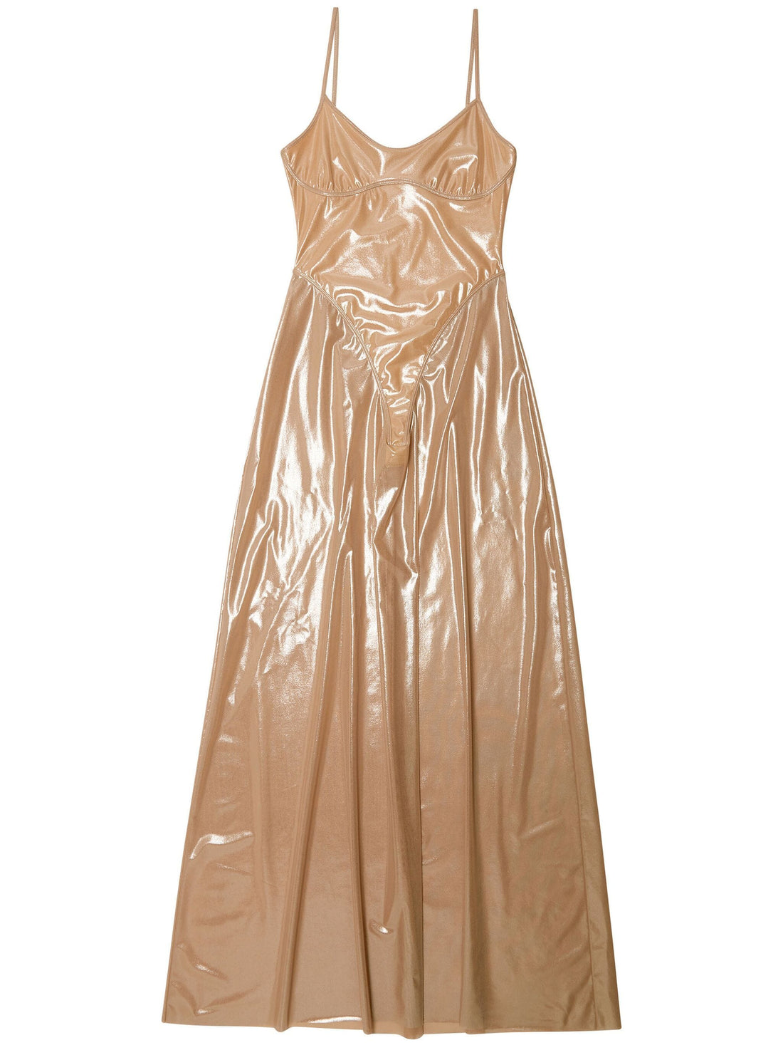 DIESEL WOMEN Long Slip Dress In Shiny Stretch Tulle Nude - MAISONDEFASHION.COM