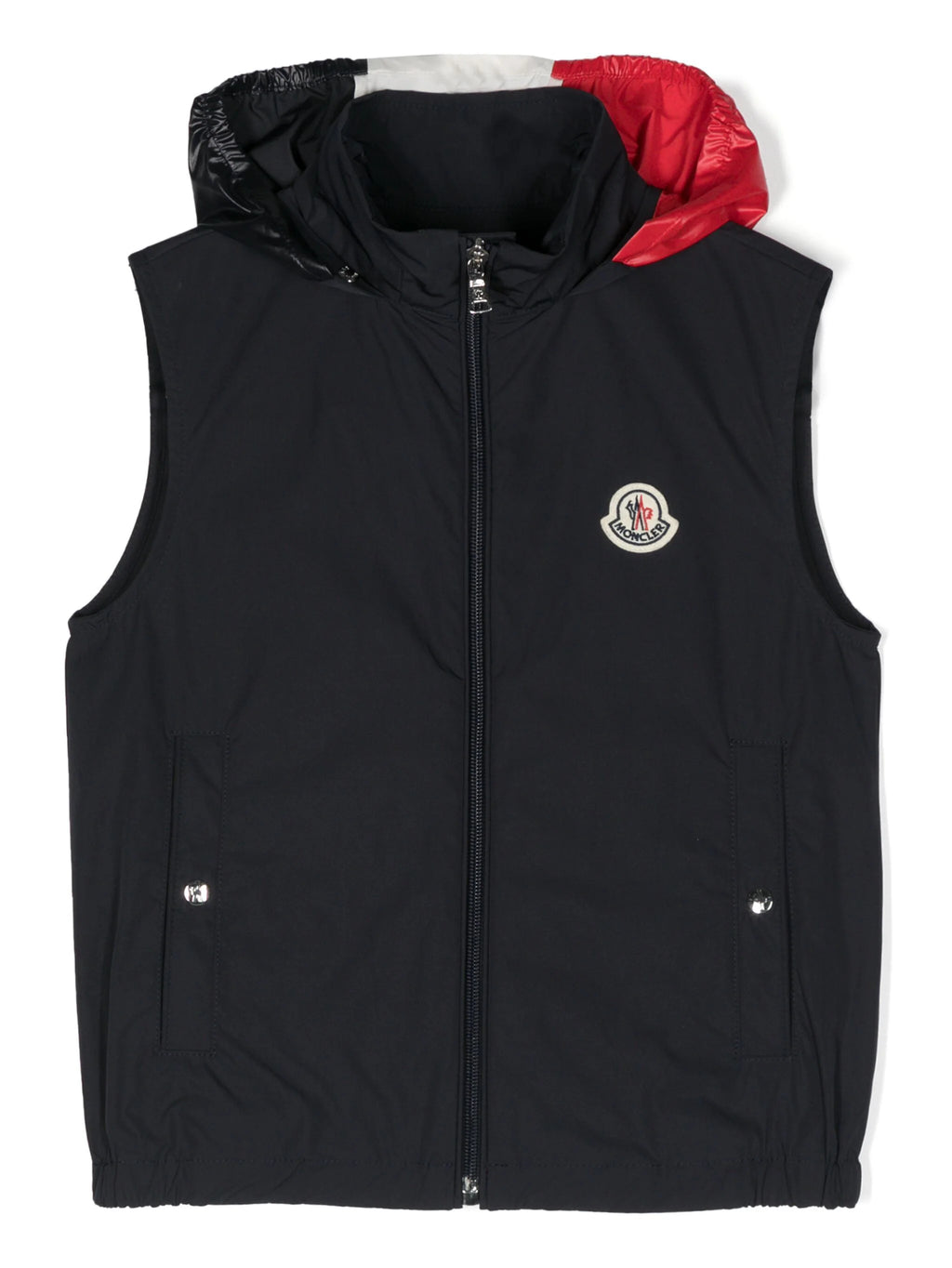 MONCLER KIDS Boys Zene Hooded Gilet Dark Blue MAISONDEFASHION.COM