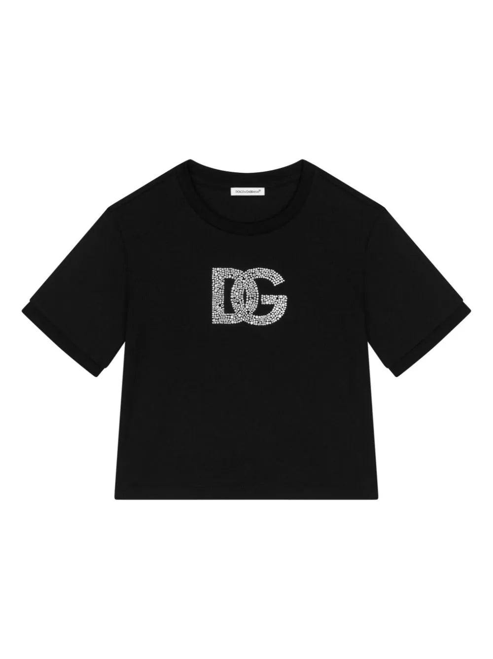 DOLCE & GABBANA KIDS Girls Logo Embellished T-Shirt Black - MAISONDEFASHION.COM