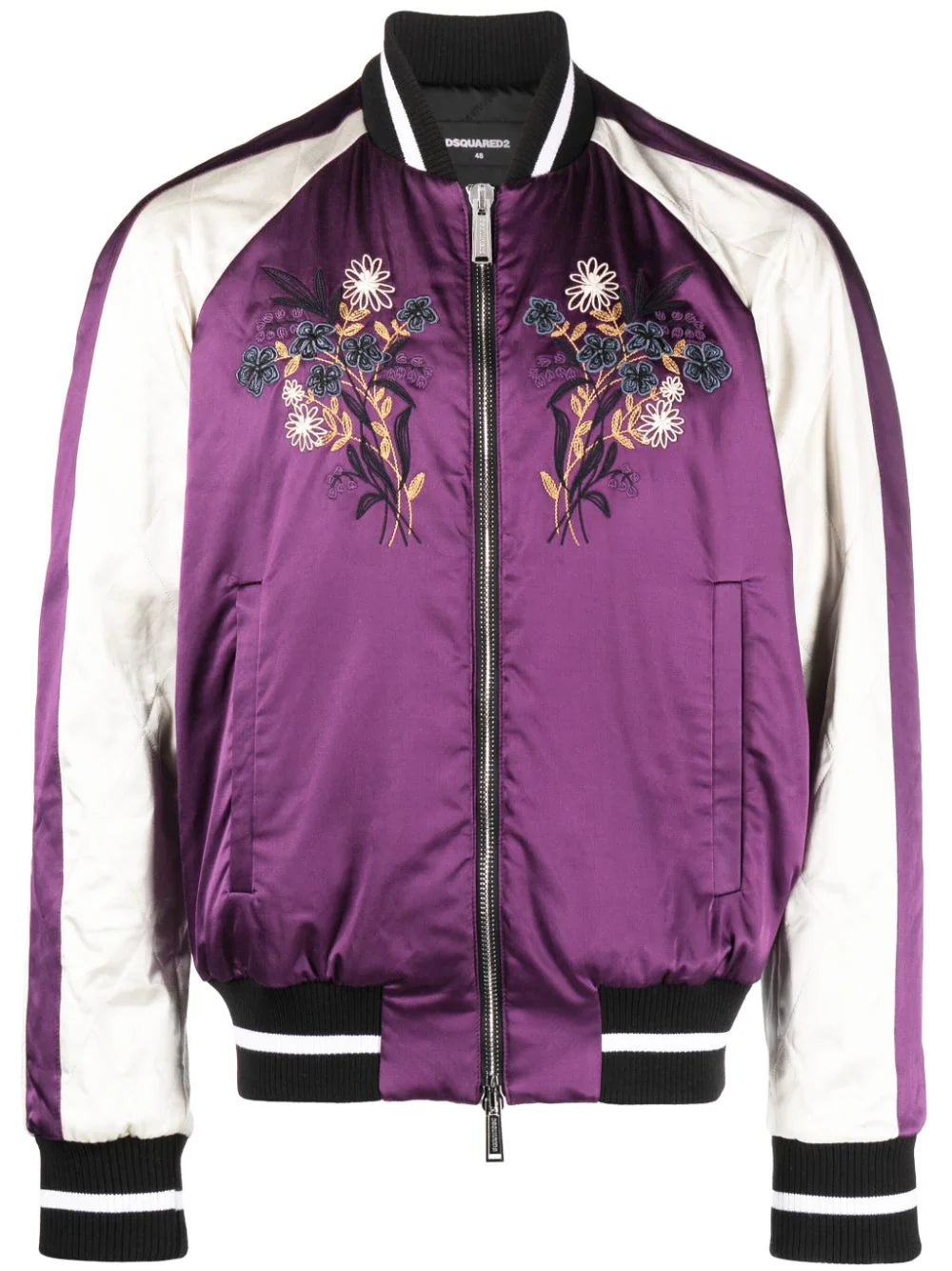 DSQUARED2 Floral Embroidered Bomber Jacket Purple - MAISONDEFASHION.COM