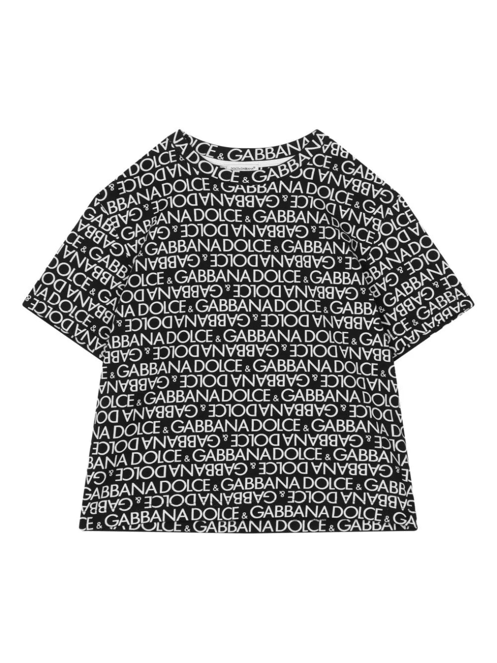 DOLCE & GABBANA KIDS Boys All Over Logo Print T-Shirt Black/White - MAISONDEFASHION.COM