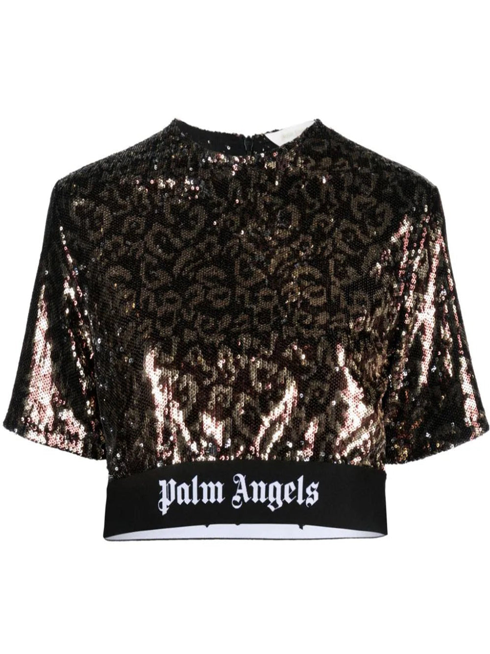 PALM ANGELS WOMEN Sequins Logo Tape Tee Brown/Black