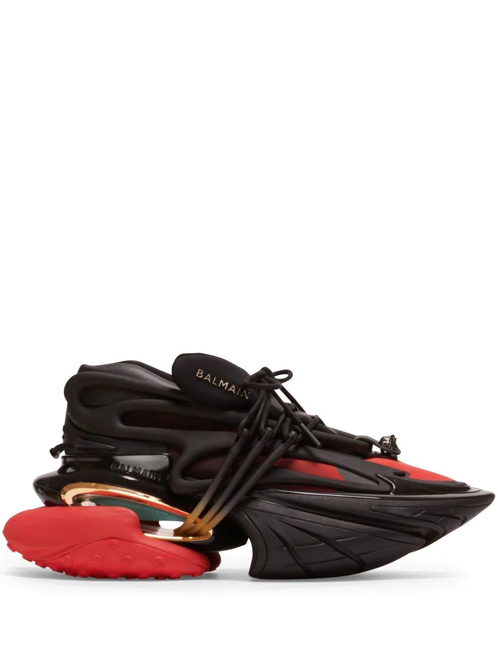 BALMAIN MEN Unicorn Low Top Sneakers Black/Red - MAISONDEFASHION.COM