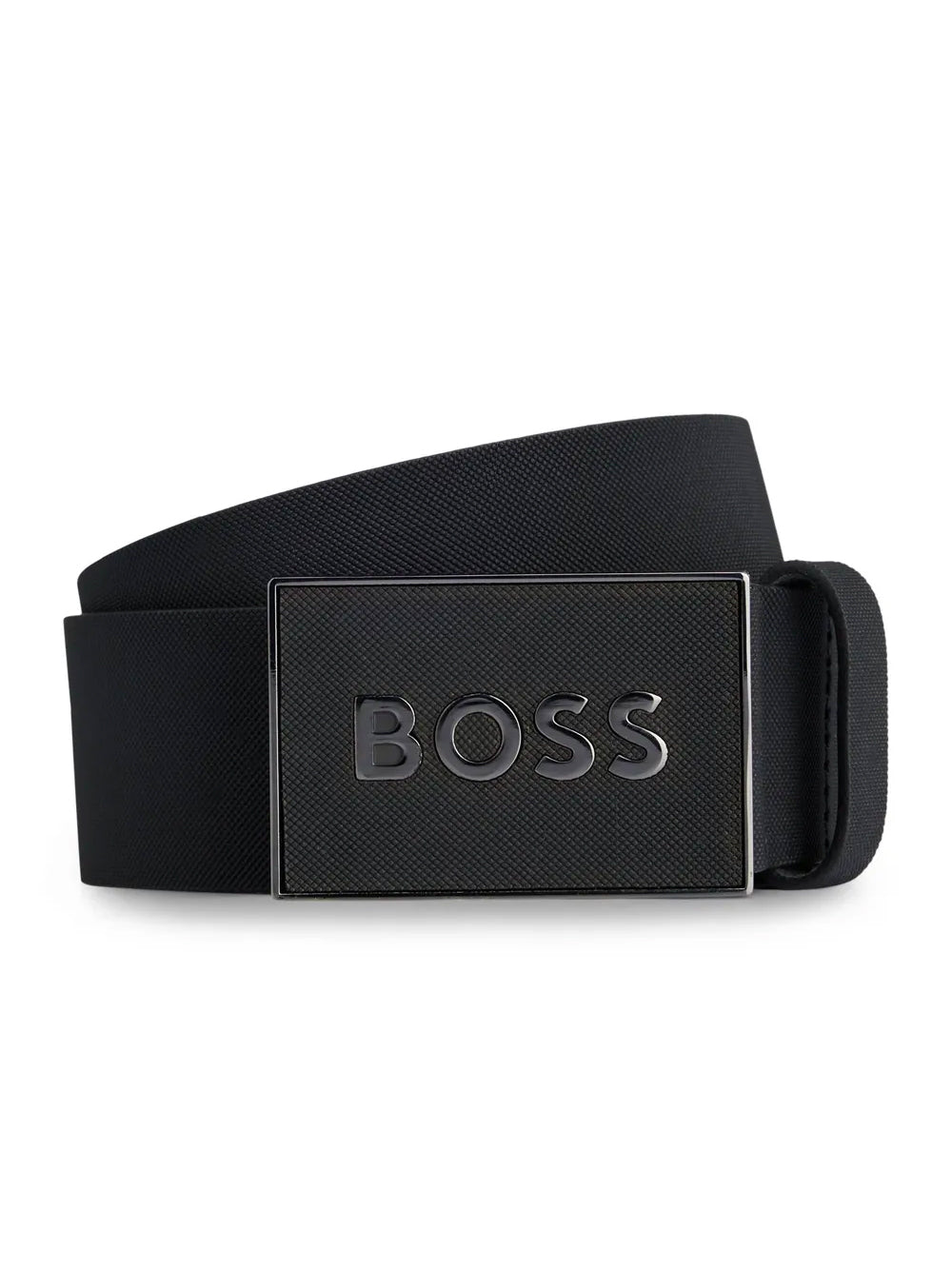 BOSS MEN Logo-plaque Leather Belt Black - MAISONDEFASHION.COM