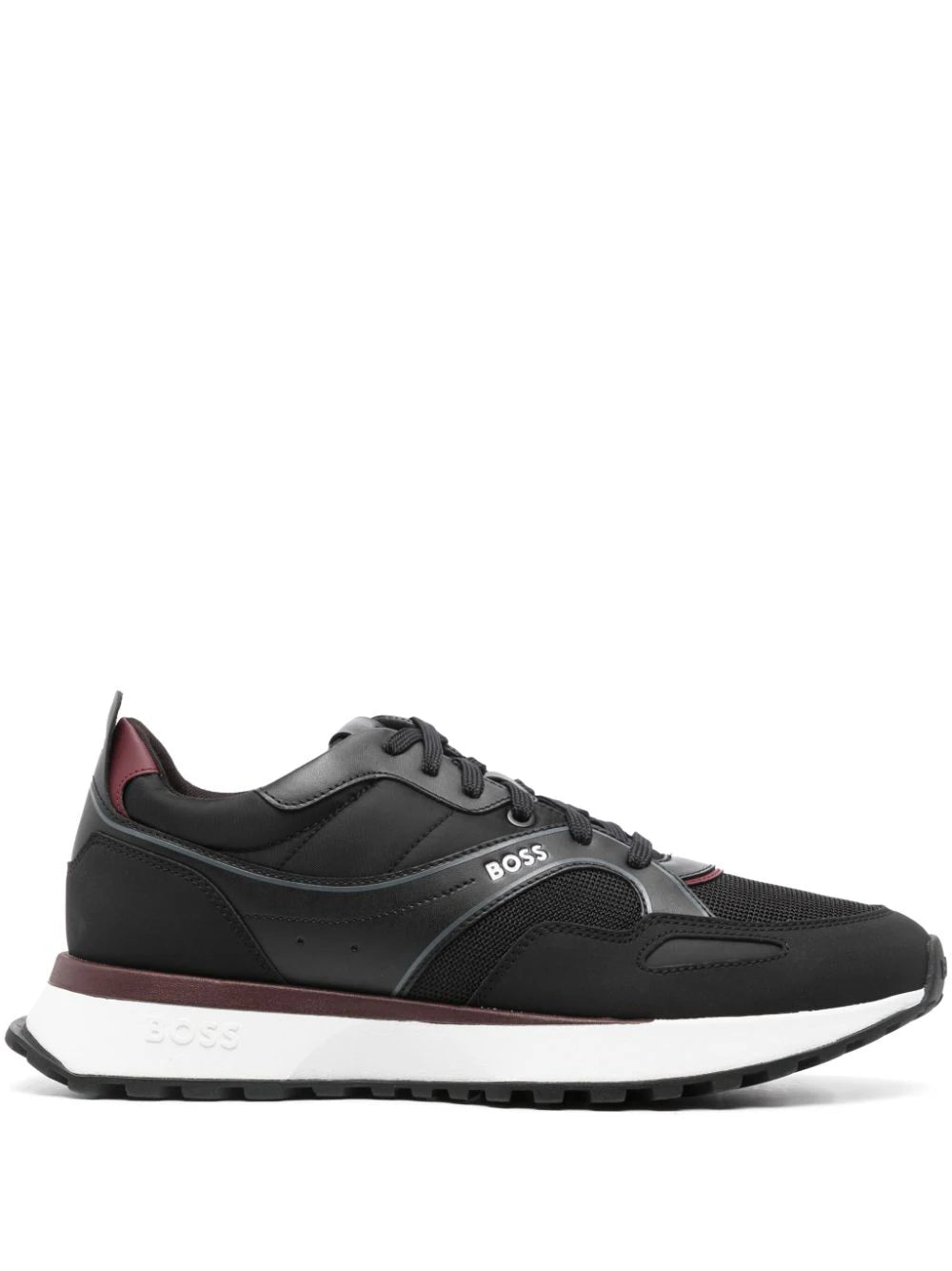 BOSS MEN Panelled Low Top Sneakers Black/White/Bordeaux Red - MAISONDEFASHION.COM