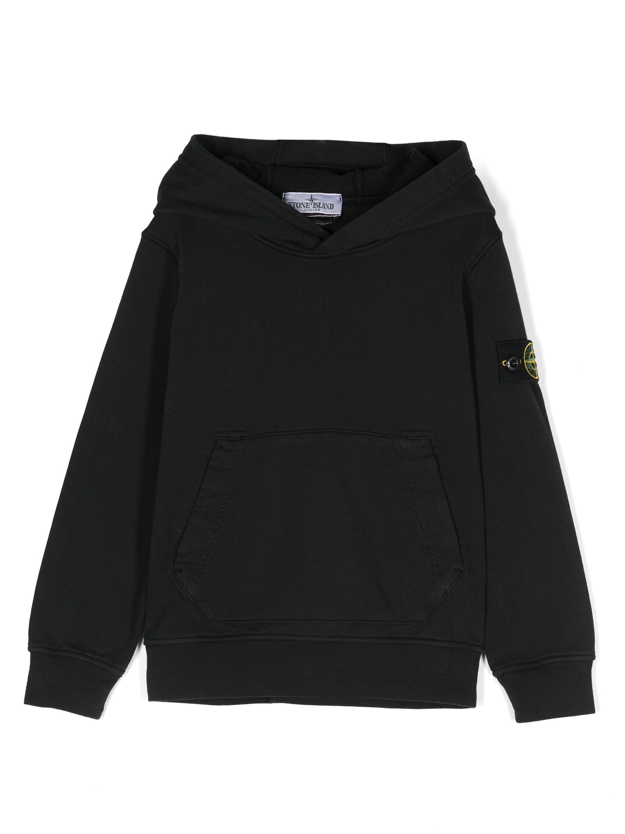 STONE ISLAND KIDS Logo Patch Compass Cotton Hoodie Black