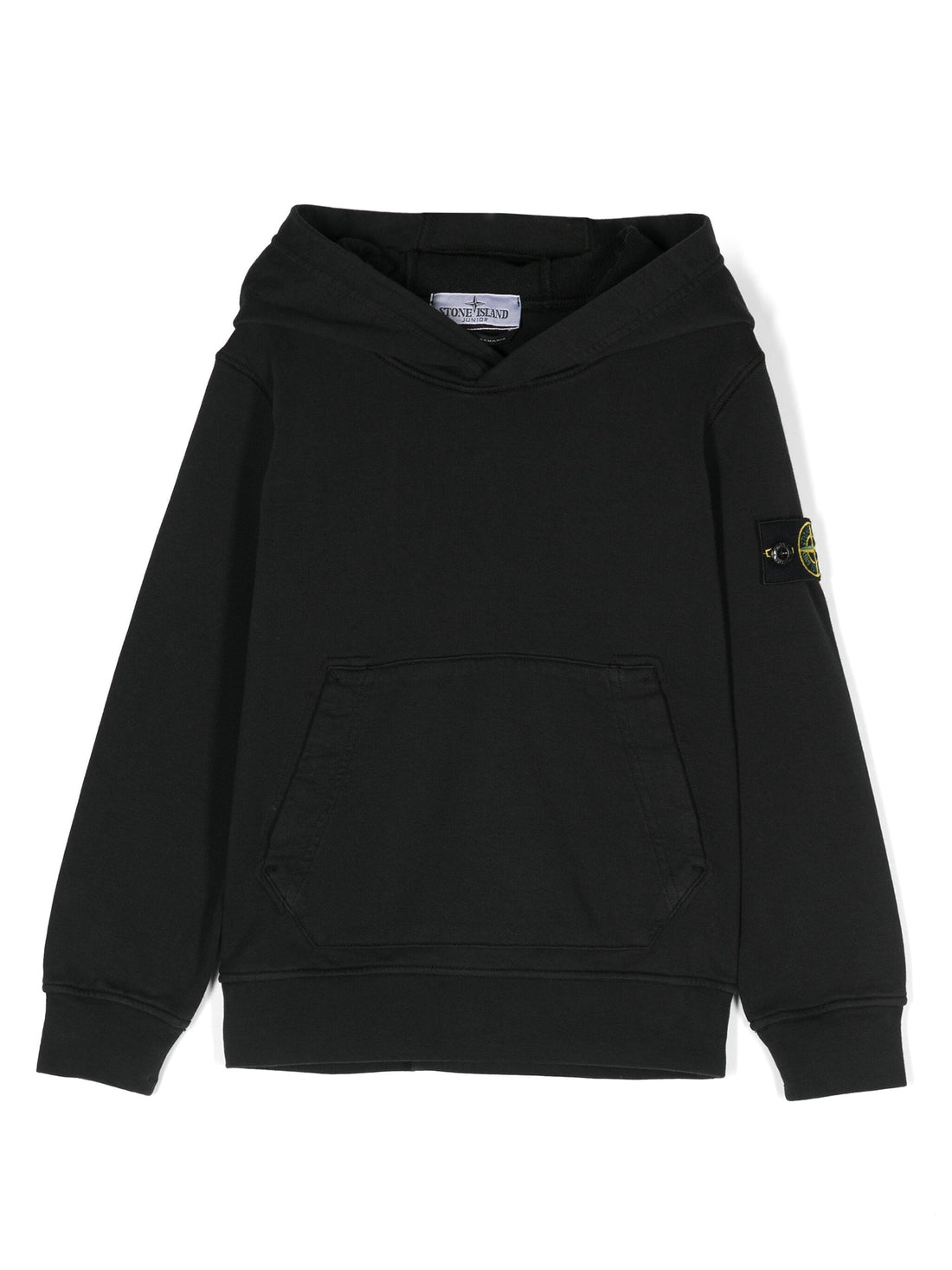 STONE ISLAND KIDS Logo Patch Compass Cotton Hoodie Black - MAISONDEFASHION.COM