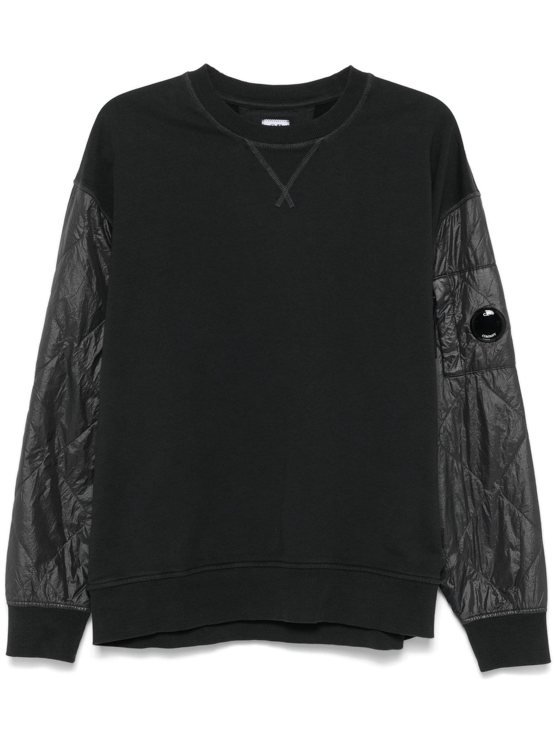 C.P. COMPANY Diagonal Raised Fleece Mixed Quilted Crew Neck Sweatshirt Black