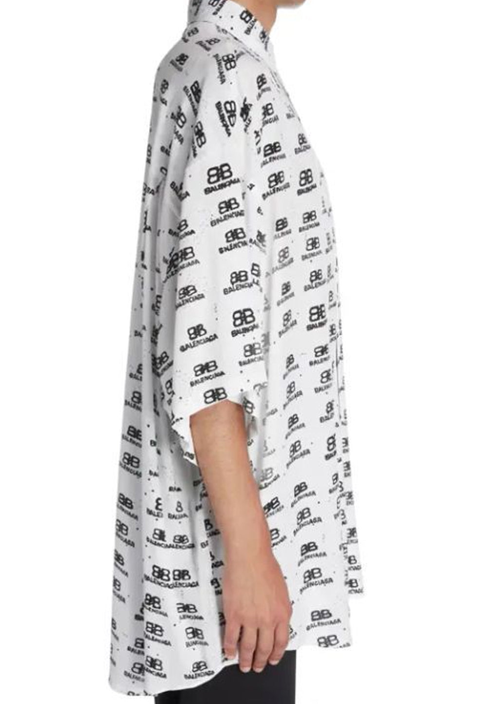 BALENCIAGA Oversize Shirt In Viscose With Logo Print White Black - MAISONDEFASHION.COM