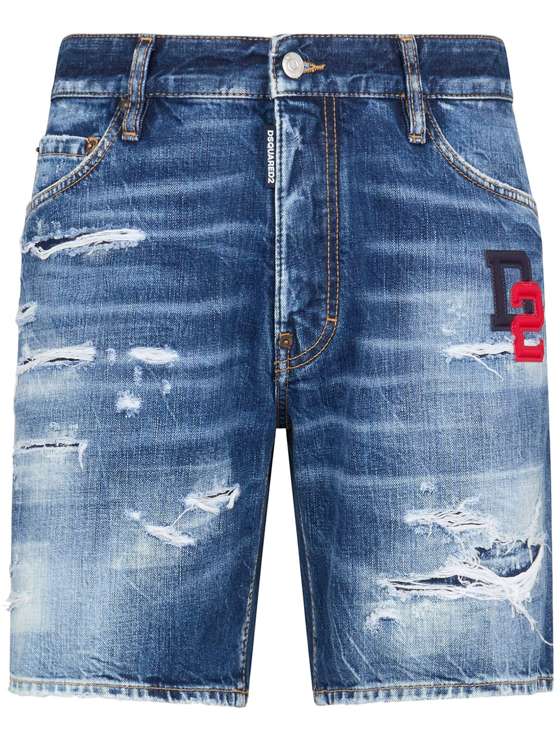 DSQUARED2 Dark Ripped Wash Marine Shorts Blue - MAISONDEFASHION.COM