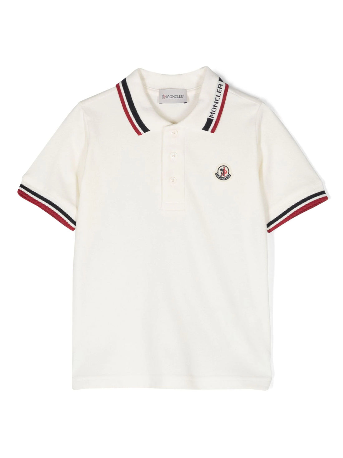 MONCLER KIDS Boys Logo Appliqué Tricolour Trim Polo Shirt White