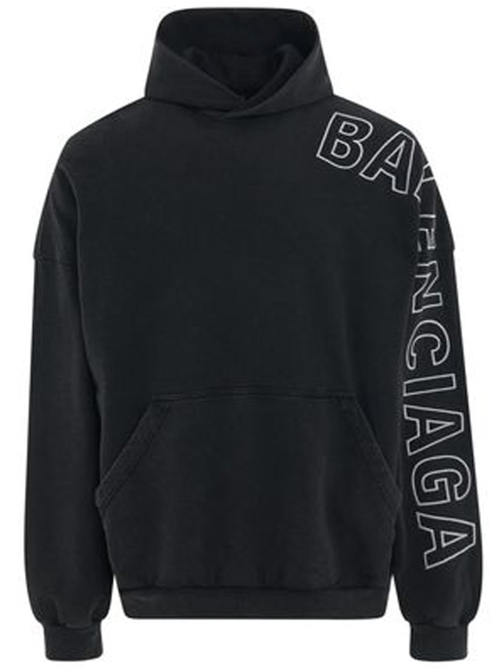 BALENCIAGA Outline Logo Hoodie Washed Black - MAISONDEFASHION.COM