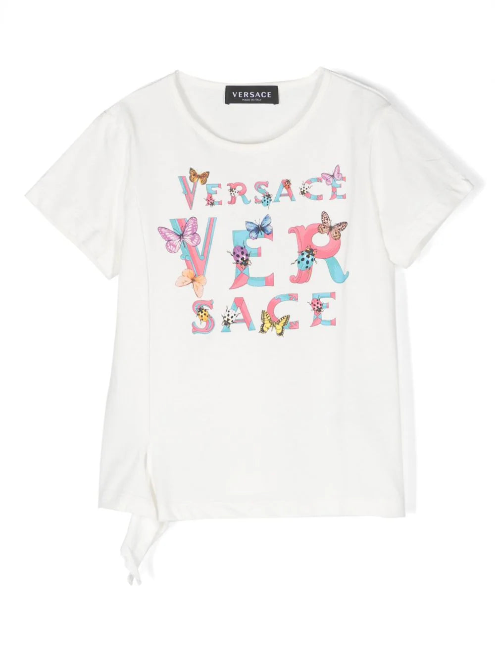 VERSACE KIDS Butterfly Logo Print T-Shirt White/Multi - MAISONDEFASHION.COM