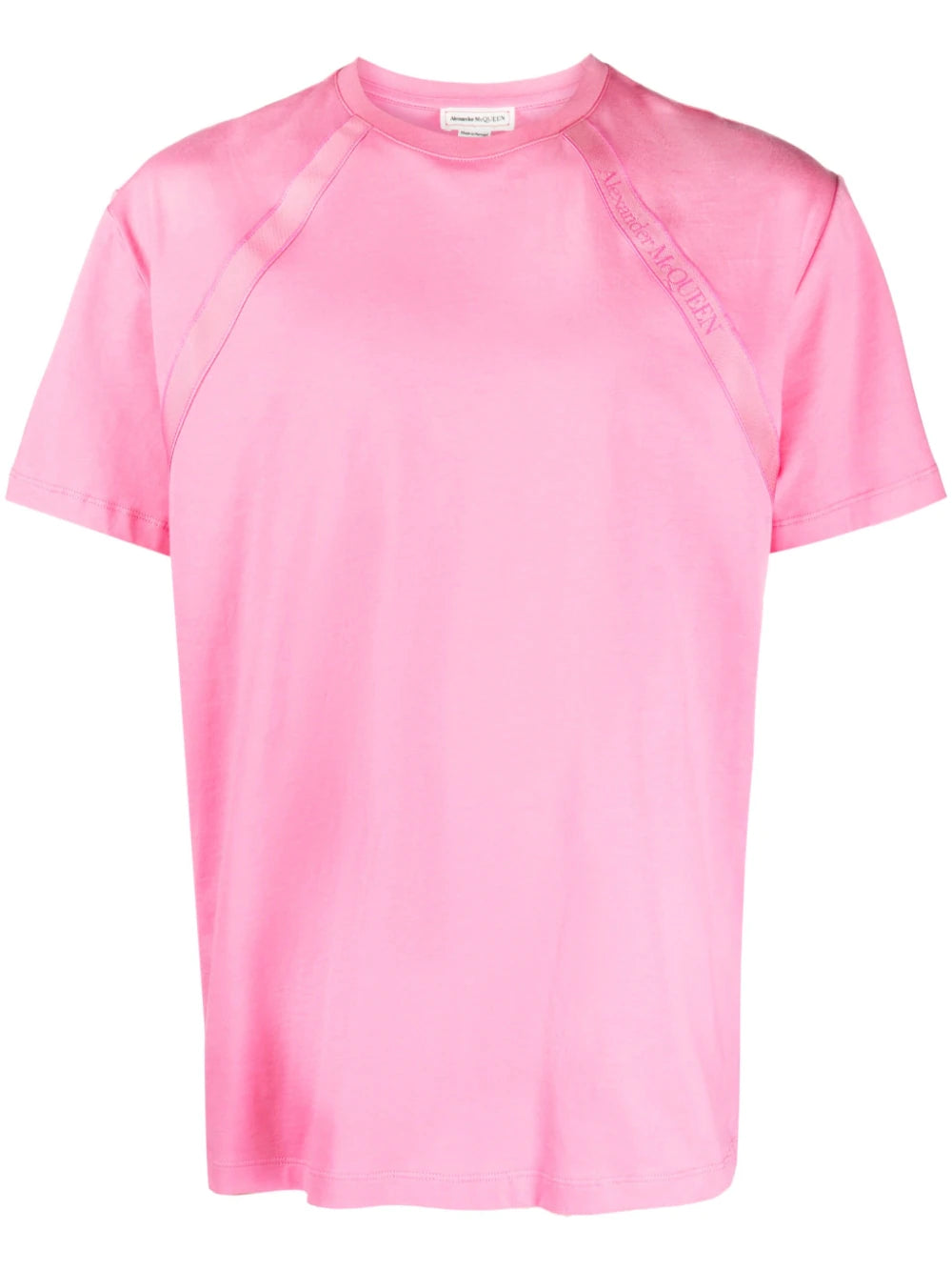 ALEXANDER MCQUEEN Logo Tape T-Shirt Sugar Pink - MAISONDEFASHION.COM