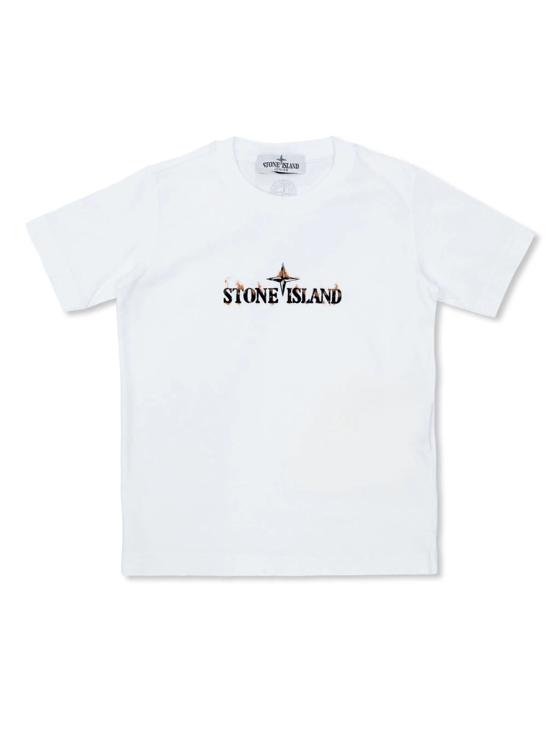 STONE ISLAND KIDS Compass Distressed Logo Print T-Shirt White