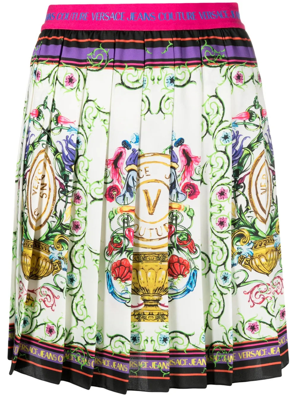 VERSACE WOMEN V Emblem Garden Print Mini Skirt Multi - MAISONDEFASHION.COM