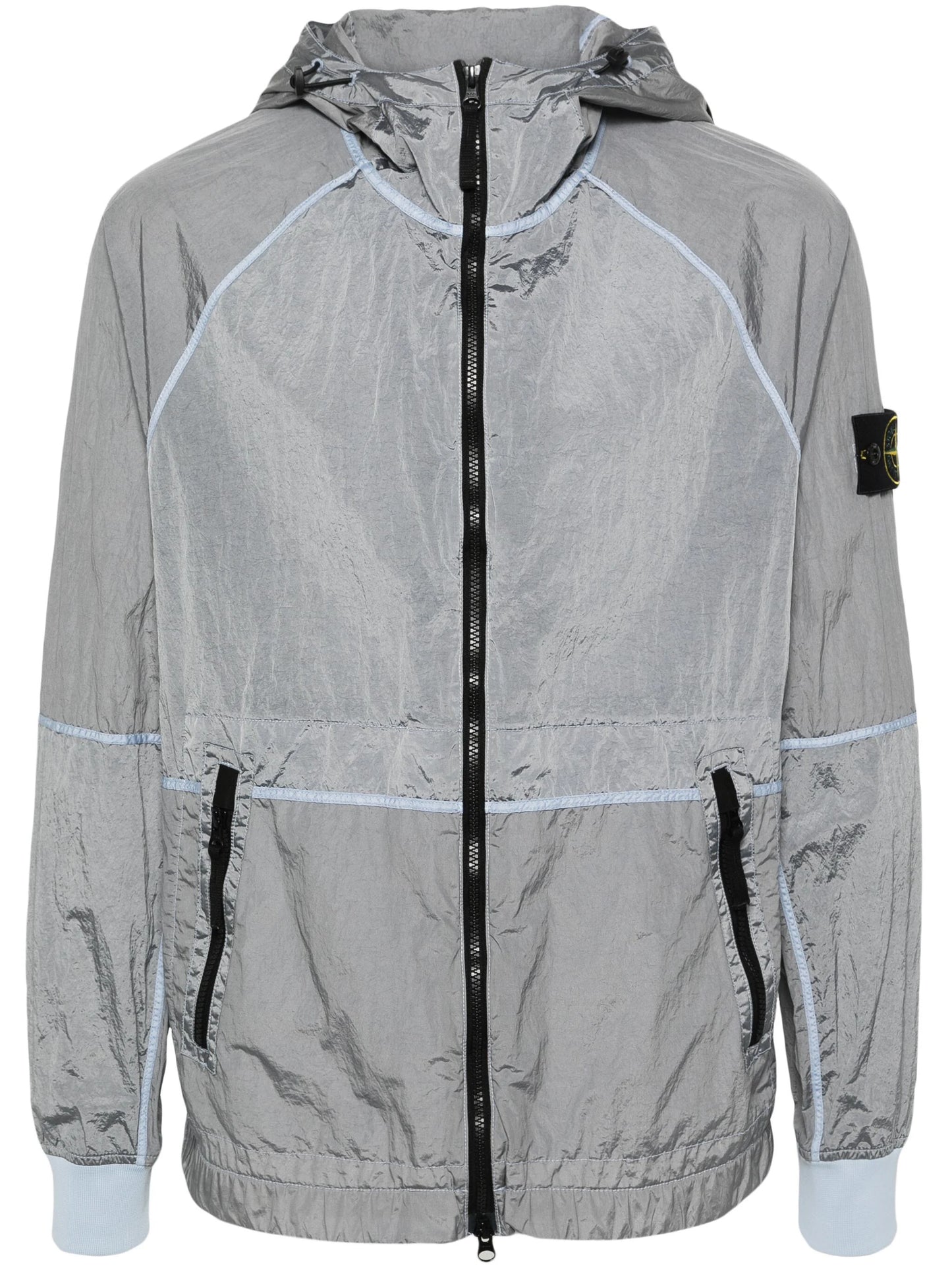 9090 Piping Shell Hooded Jacket ライトグレーXL Formal Performance Hooded Jacket | GUESS
