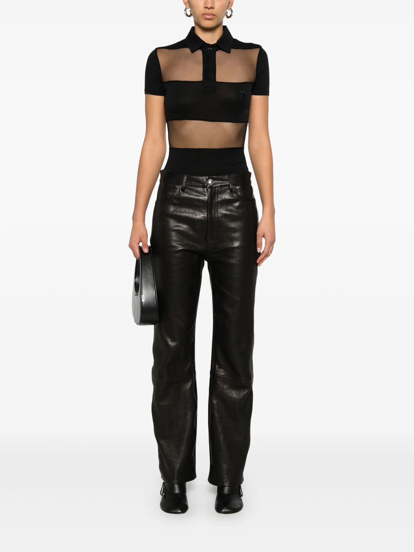 COPERNI WOMEN Striped Sheer Polo Top Black - MAISONDEFASHION.COM