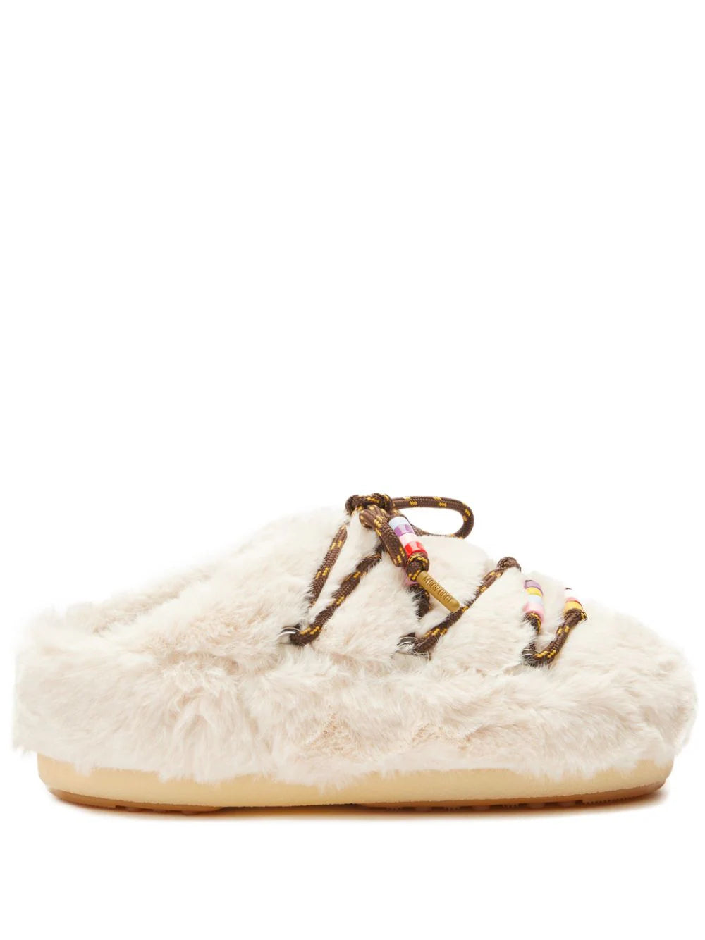 MOON BOOT WOMEN Faux Fur Beads Mules Cream/Multi - MAISONDEFASHION.COM