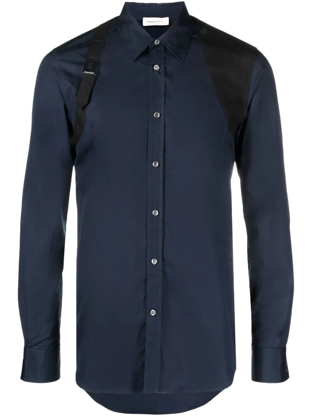 ALEXANDER MCQUEEN MEN Harness Poplin Shirt Navy/Black - MAISONDEFASHION.COM