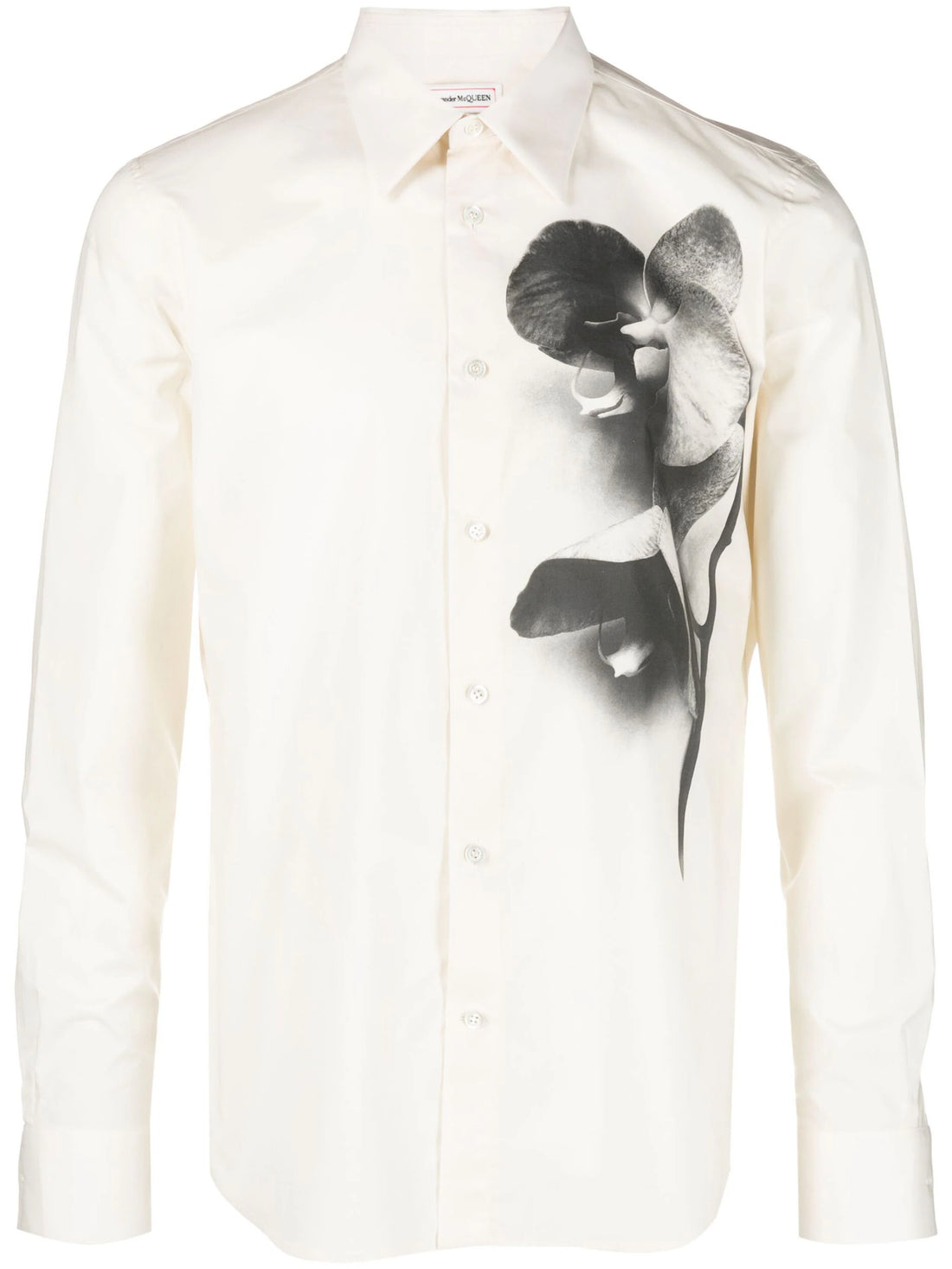 ALEXANDER MCQUEEN Orchid-Print Cotton Shirt Light Beige/Black - MAISONDEFASHION.COM