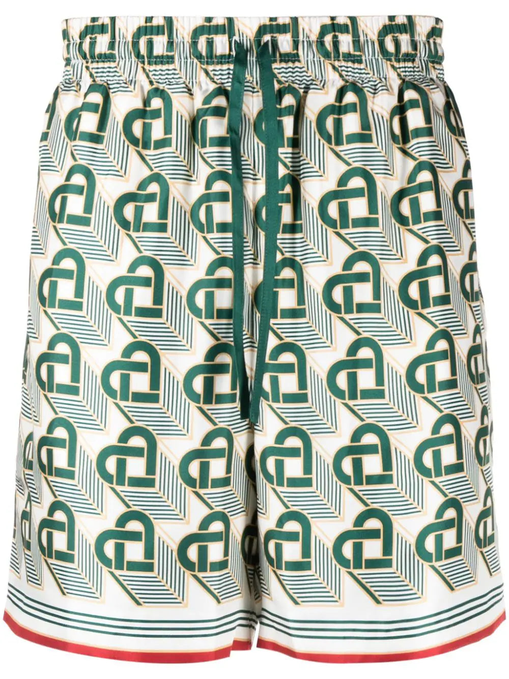 CASABLANCA MEN Silk Shorts With Drawstrings Heart Monogramme Green - MAISONDEFASHION.COM
