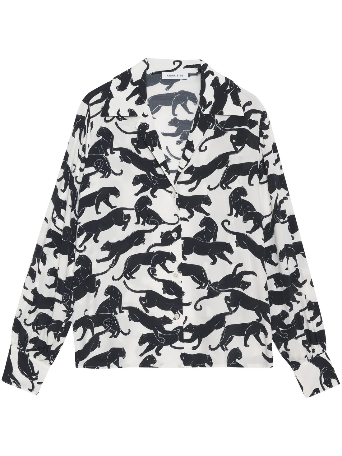 ANINE BING WOMEN Panther Print Mylah Shirt White/Black - MAISONDEFASHION.COM