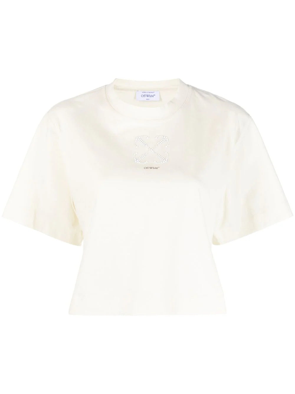 OFF-WHITE WOMEN Small Arrow Pearls Crop T-Shirt Beige/Black - MAISONDEFASHION.COM