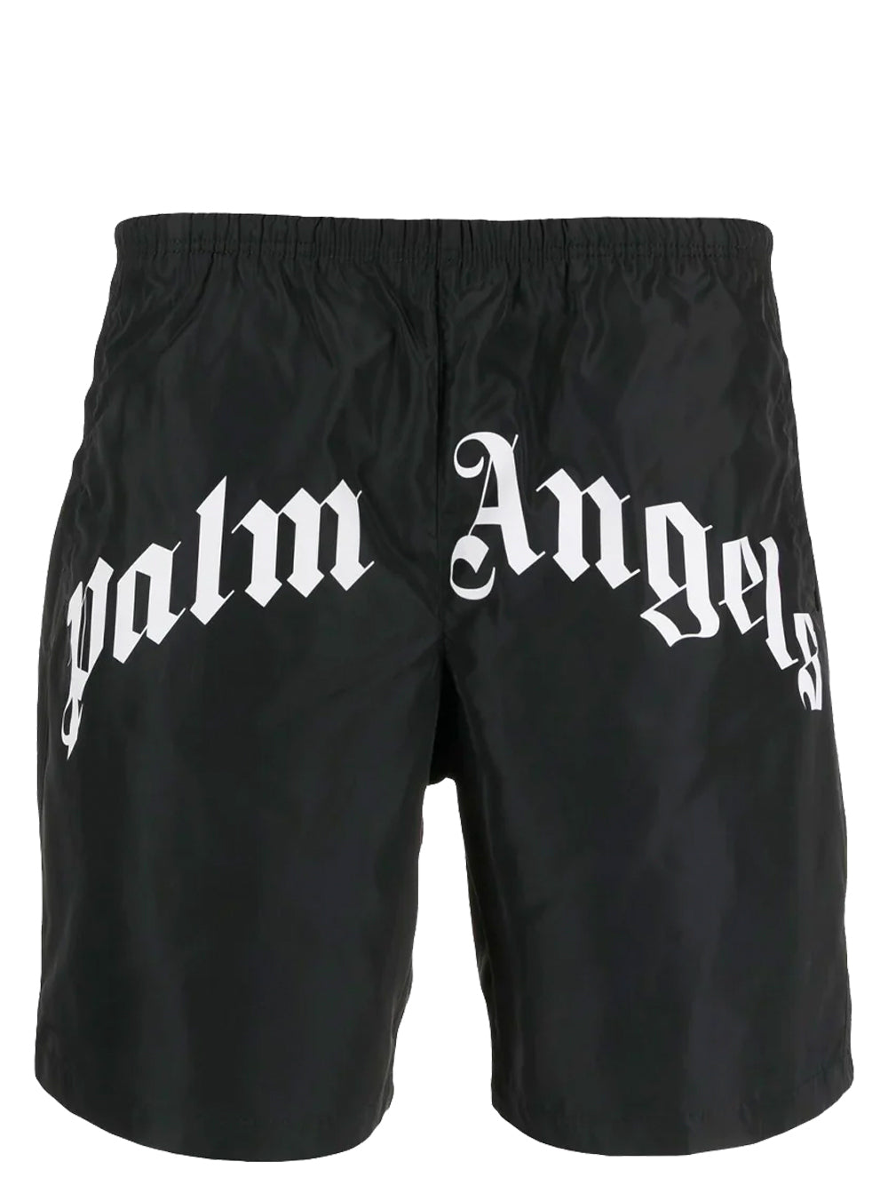 PALM ANGELS Curved Logo Swim Short Black White - MAISONDEFASHION.COM