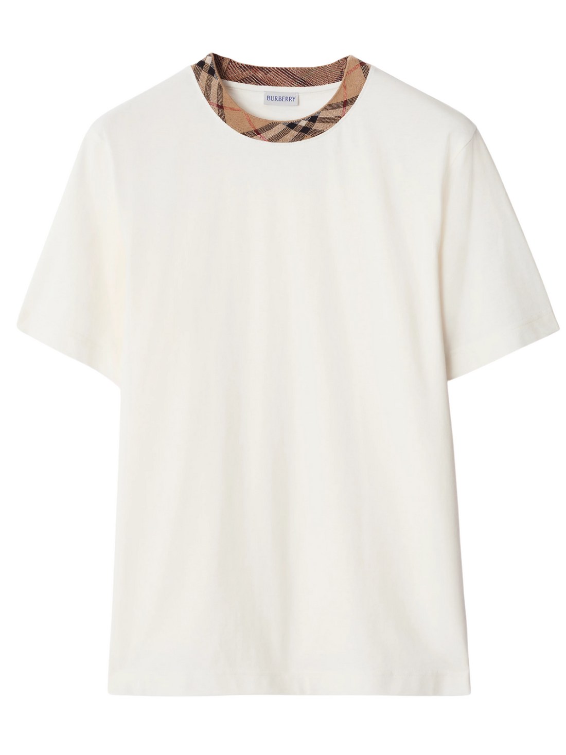 BURBERRY Check Trim Cotton T-shirt Chalk White - MAISONDEFASHION.COM