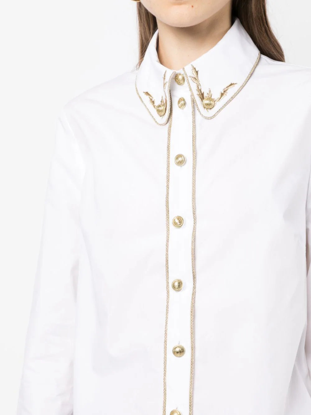 PACO RABANNE Metallic-Embroidered Cotton Shirt White Gold - MAISONDEFASHION.COM